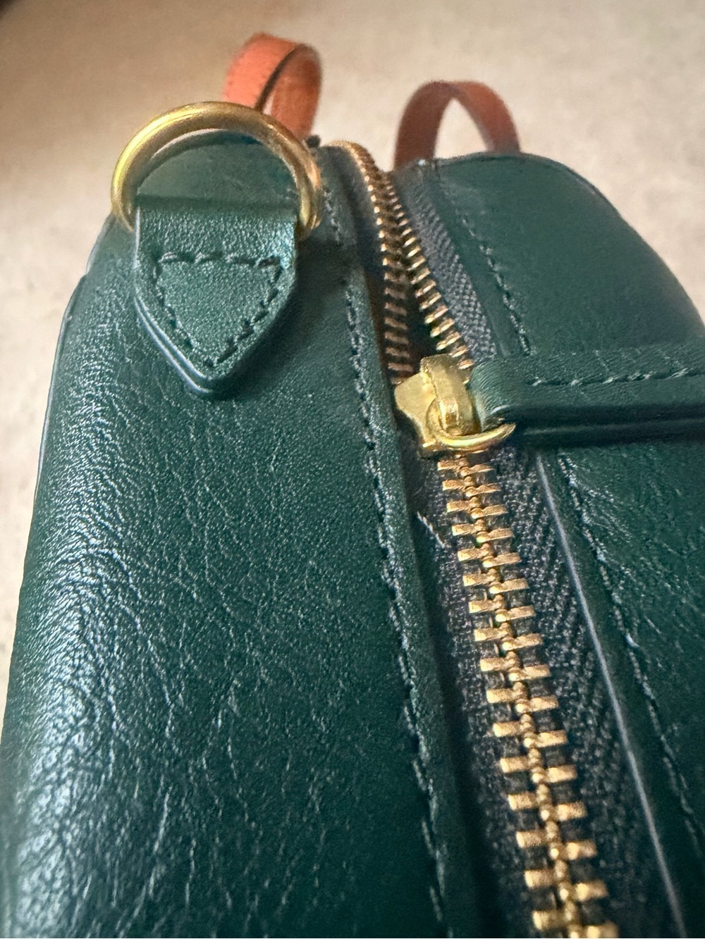 Fossil Dark Green Rachel Leather Satchel with Brown Handles - Picture 4 of 6